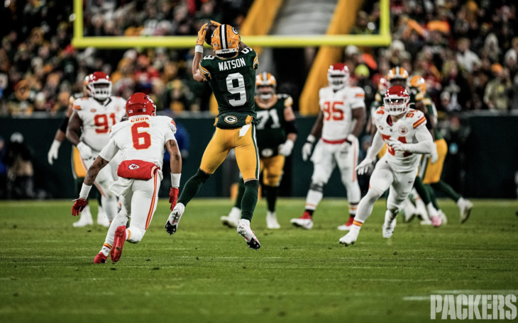 Green Bay Packers Christian Watson against the Kansas City Chiefs