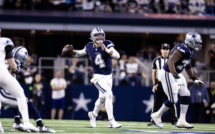 Dallas Cowboys Dak Prescott drops throws a pass against the Detroit Lions