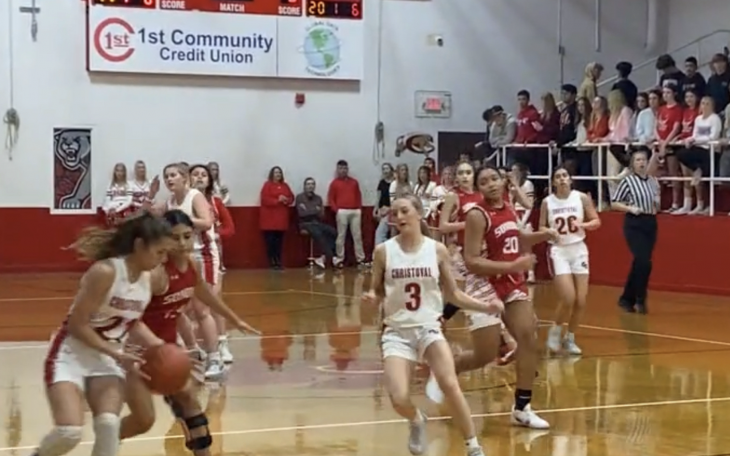 Christoval's Sophia Nemec steals the ball for the Lady Cougars.