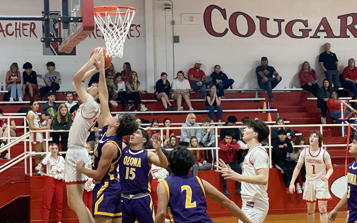 Christoval Cougar's Gavin Balderas goes up strong for a lay-up.