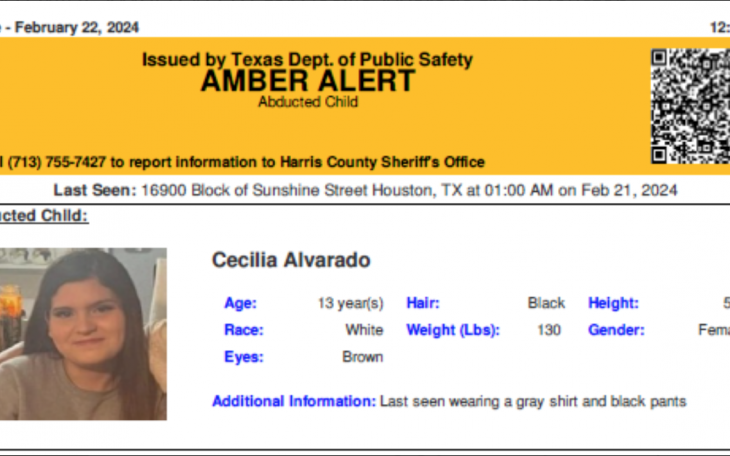 Amber Alert Cecilia Alvarado (Courtesy Harris County SO)
