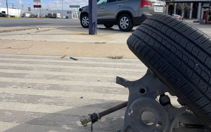 Crash on W Beauregard leaves wheel in traffic.