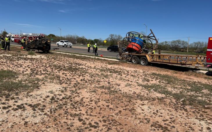 Trailer hauling a boring machine goes out of control on S. Bryant on Mar 28, 2024