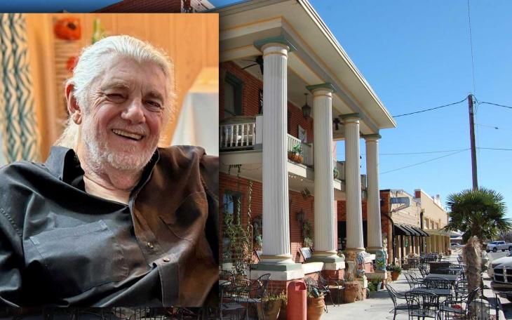 Rod Bridgman and the antebellum exterior of the Blues Inn at Sealy Flats taken in December 2013. The building was built in 1909 and was originally a hotel.