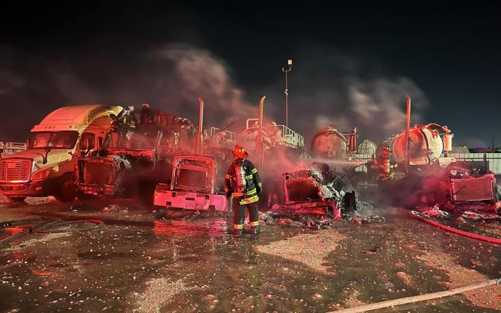 Four Tractor-Trailers Catch Fire in Odessa