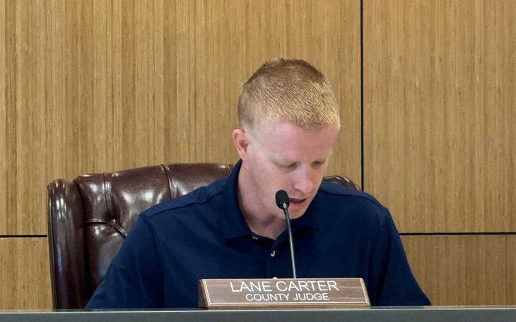 Tom Green County Judge Lane Carter proposes a tax hike at the Aug. 13, 2024 meeting of the county commissioners' court.