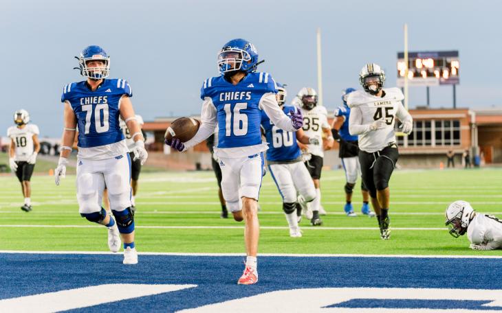 Lake View's Nick Leyva runs into the end zone after a touchdown catch against Lamesa on Friday, Sept. 13, 2024, at San Angelo Stadium.