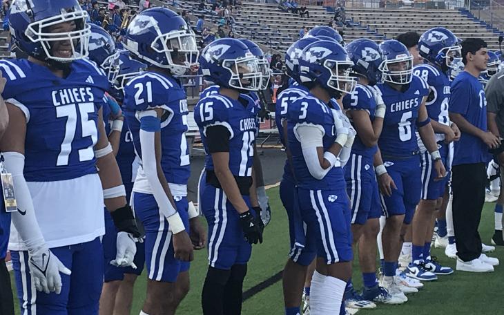Lake View players watch from the sideline during the Chiefs' game against Snyder on Friday, Sept. 6, 2024, at San Angelo Stadium.