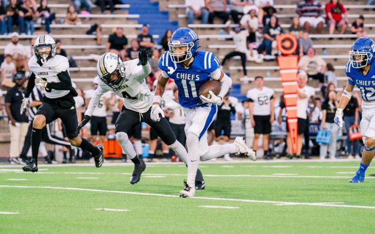Lake View's Braylon White runs after a catch against Lamesa on Friday, Sept. 13, 2024, at San Angelo Stadium.