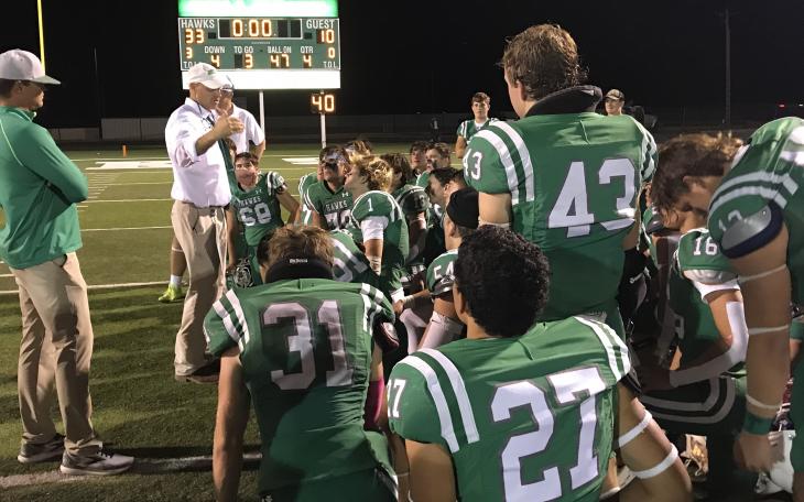 Wall head coach Craig Slaughter talks to his team after their win over Idalou on Friday, Oct. 4, 2024.