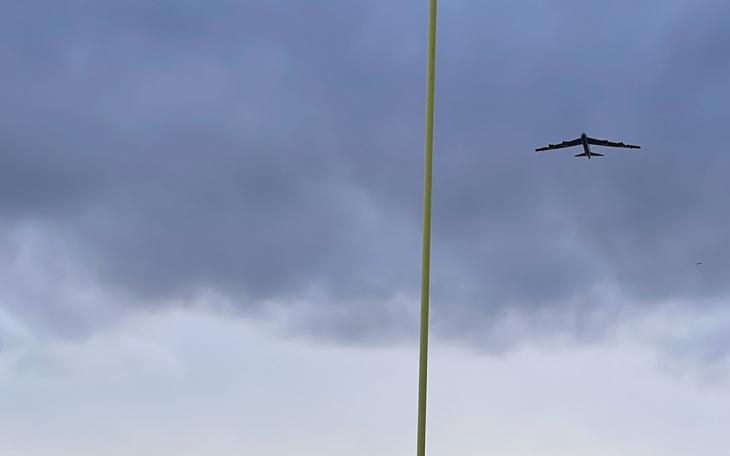 A B-52H from Minot AFB in North Dakota rumbled over the Angelo State Rams game on Nov. 2, 2024