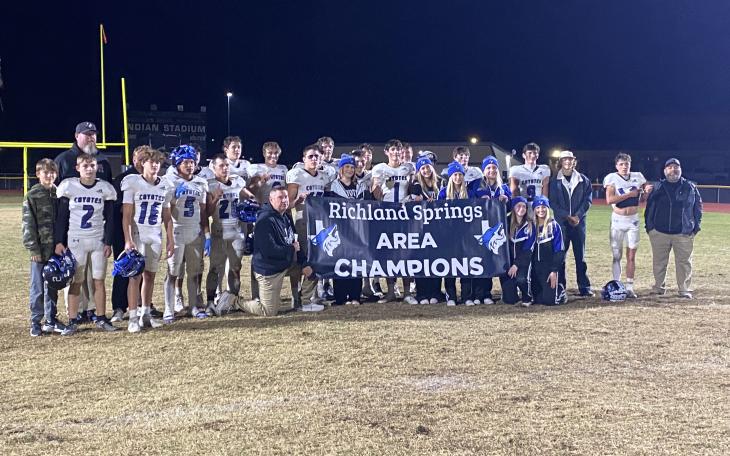 The No. 2-ranked Richland Springs Coyotes rolled to a 64-6 win over No. 10 Zephyr on Friday in a Class 1A Division II area-round playoff game in Comanche.