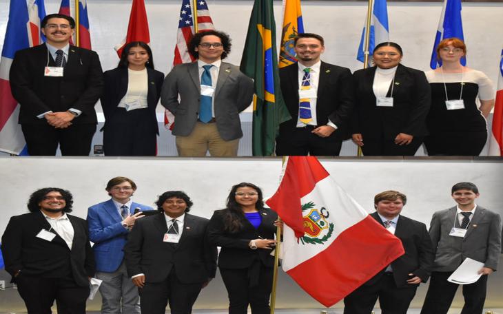 Top photo: ASU Team Brazil (L-R): Andy Martinez, Isabela Casillas, Rogelio Montemayor, Mattvey Carter, Ajhani Aguillon and Gwendalynn Watkins.   Bottom photo: ASU Team Peru (L-R): Zachary Rodriguez, Pierce Law, Alan Verastegui, Lisa Solis, Garrett Bryson and Seth Hubbell