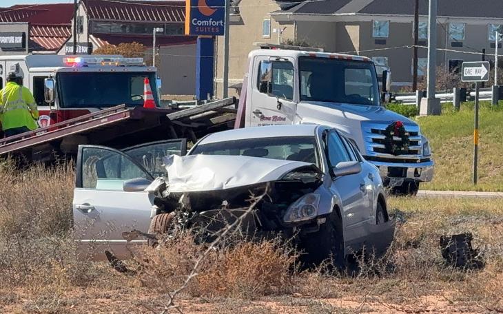 A three-vehicle crash in San Angelo on Wednesday resulted in one person leaving the scene in an ambulance.