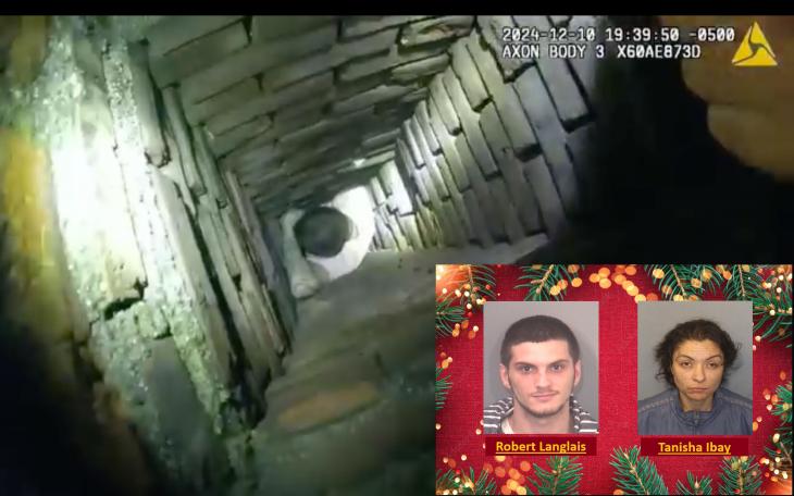 A man attempting to evade police by hiding in a chimney had to be rescued after getting stuck during a drug raid on December 10.