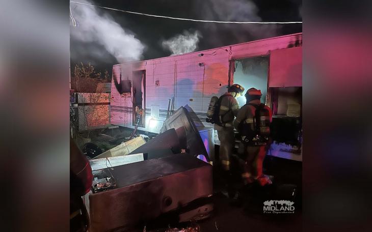A Christmas night fire destroyed an RV and displaced one occupant near SCR 1200 and County Road 123, according to the Midland Fire Department.