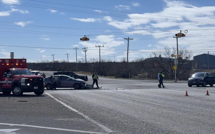 A two-vehicle crash at the intersection of Arden Road and FM 2288 on Friday resulted in one person being taken to the hospital.