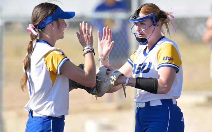 The Angelo State University softball team improved to 4-0 in Lone Star Conference play following a sweep of No. 20-ranked Oklahoma Christian and Cameron over the weekend.
