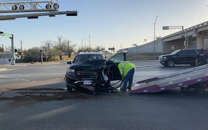 A crash at the intersection of North Bryant Boulevard and West 6th Street sent at least one person to the hospital and shut down southbound lanes Friday morning.