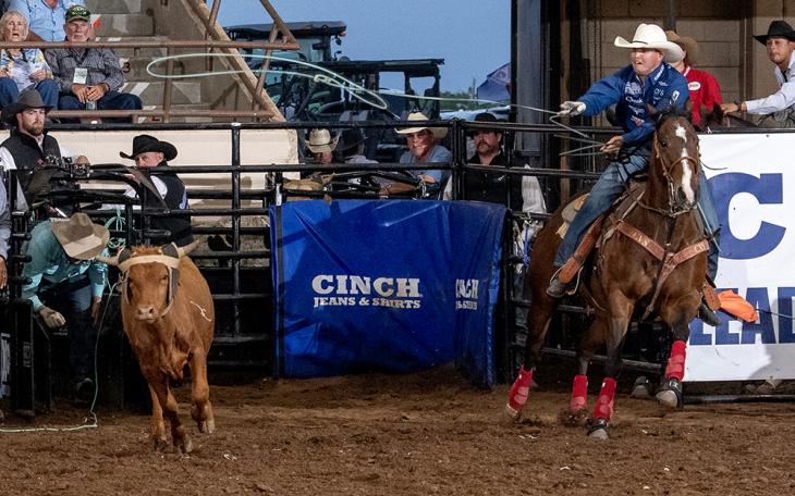 Kolton Schmidt and Will Woodfin finished with a three-run cumulative time of 14.0 seconds to claim the team roping title at the San Angelo Rodeo on Friday, April 18, 2025.