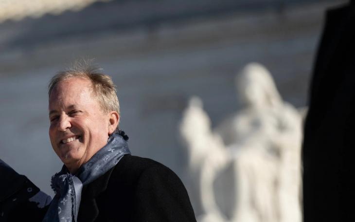 Texas Attorney General Ken Paxton at a press conference outside the Supreme Court building in Washington on Jan. 15, 2025.