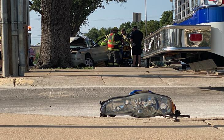 Driver Hospitalized After Crashing Into Tree Outside City Hall Annex on May 25, 2025.