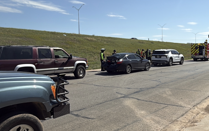 A three-vehicle crash Wednesday afternoon shut down traffic on a Houston Harte frontage road.