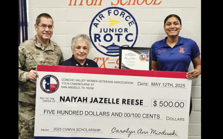 Photo: (l-r) Major Christopher Carney, AFJROTC Commander; Carolyn Mioduski, CVWVA Historian; Naiyah Reese, scholarship recipient