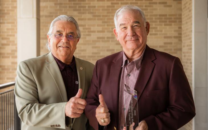 Texas A&amp;M Dean of the College of Veterinary Medicine &amp; Biomedical Sciences (VMBS) Dr. John August (L) with Dr. Tim R. Turner.