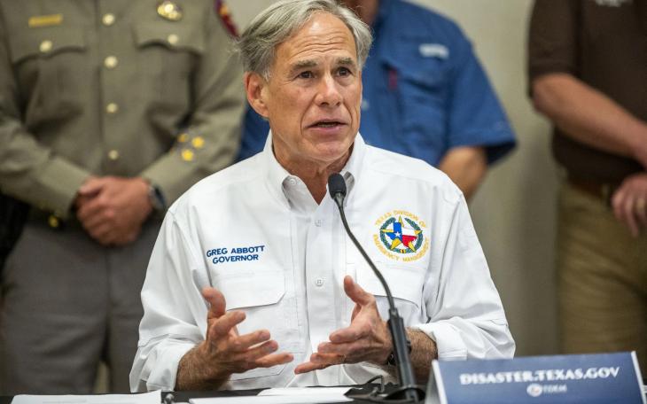 Gov. Greg Abbott speaks at a press conference at the Hill Country Youth Event Center in Kerrville on Saturday, July 5, 2025.