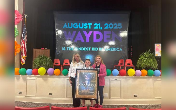 Sonora 5th grader Wayden Dillard is honored as the Kindest Kid in America during a school assembly on Aug. 21, 2025.