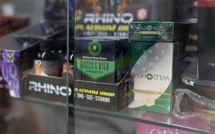 THC products sit near the cash register in Hyde Park Market in Austin on May 5, 2025.