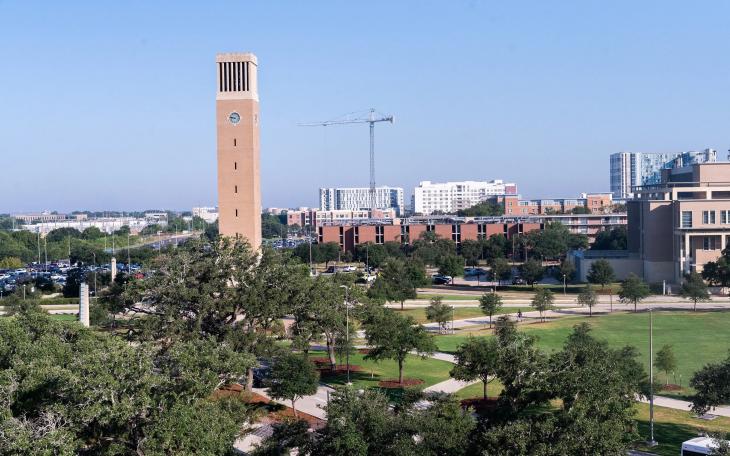 The Texas A&amp;M University bell tower is seen on Aug. 21, 2024, in College Station.
