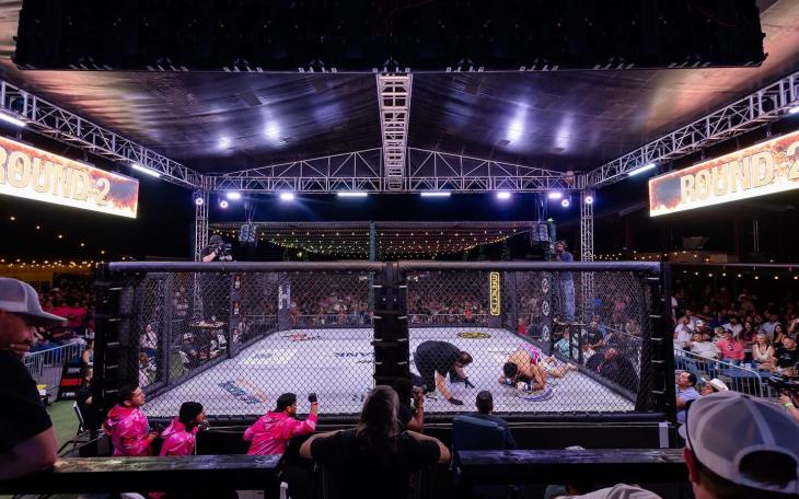 Caleb Arredondo secures a second-round submission victory in his MMA debut at The Tailgate Fight Night in Midland on Sept. 20, 2025. (Cory Hamilton Photography)