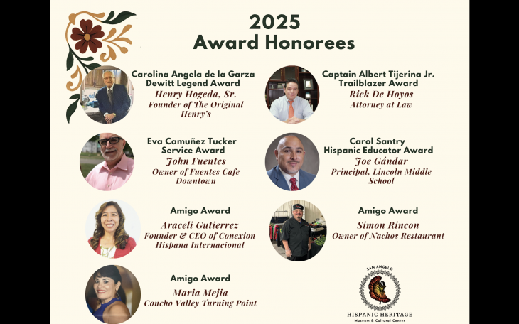 The San Angelo Hispanic Heritage Museum &amp; Cultural Center announced this year’s recipients of its annual awards, honoring individuals who embody leadership, service, and cultural pride within the community.