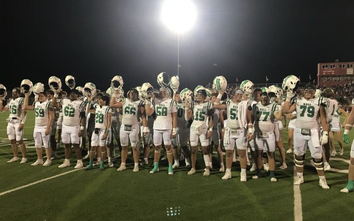 The Wall Hawks celebrate after their 24-0 win over Jim Ned on Friday, Sept. 12, in Tuscola.