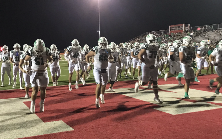The Wall Hawks go through warmups at halftime during their game with Jim Ned in Tuscola on Friday, Sept. 12, 2025.