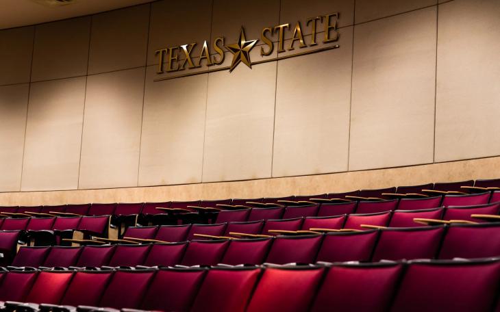 Texas State University's Alkek Teaching Theater is seen on the first day of the fall semester in San Marcos on Aug. 24, 2020.