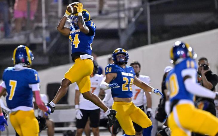 Angelo State's Xavier Walton intercepts a pass during the 2025 season.