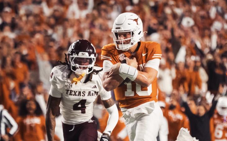 Texas Longhorns Arch Manning in action against Texas A&amp;M