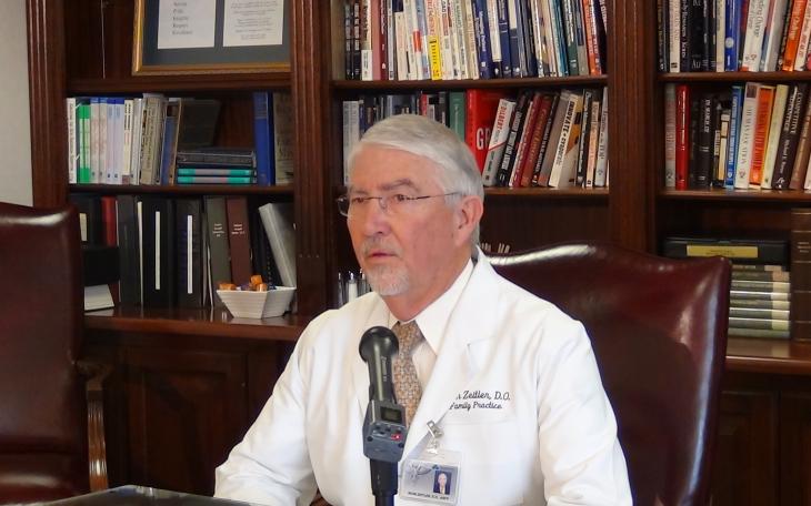 Dr. Irvin Zeitler gives a press conference on the dangers of flu (LIVE! photo by Cheyenne Benson)