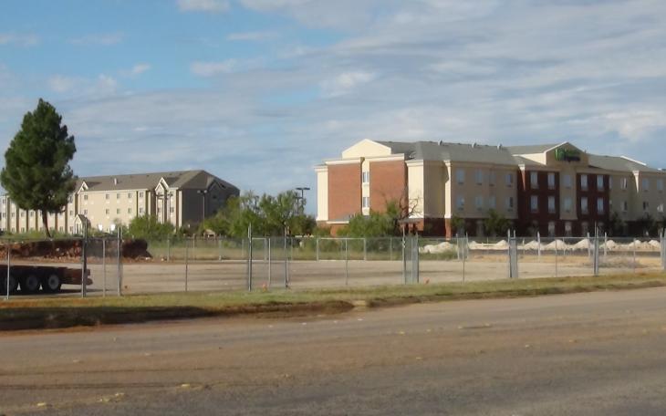 Built hotels are now visible behind where Graham Central Station stood (LIVE! photo by Cheyenne Benson)