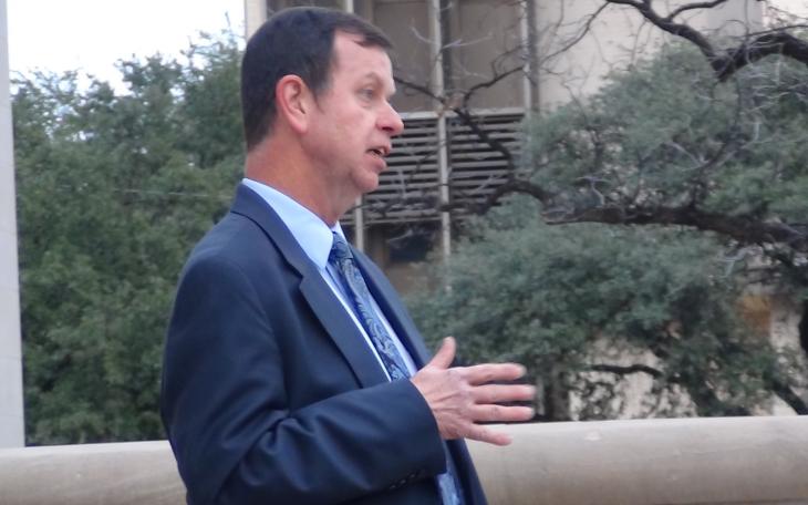 Terry Mobley gives his candidacy speech on the steps of the County Courthouse (LIVE! photo by Cheyenne Benson)