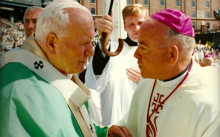 Bishop Michael Pfeifer and Pope John Paul II during a visit to Rome (Photo Courtesy of Catholic Diocese of San Angelo)