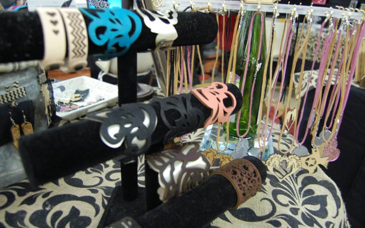 The 1 of One industrial lighting line re-purposes old parts into steampunk-styled lighting fixtures. (LIVE! Photo/Chelsea Reinhard)