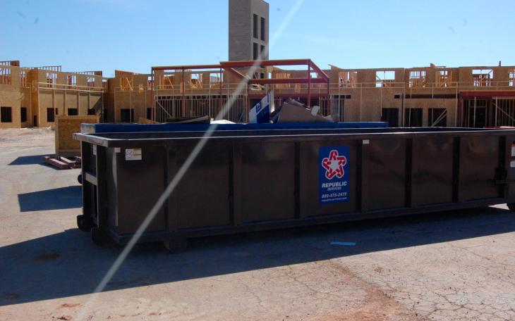 A Republic Services Roll-off Trash container at one of the new hotel construction sites at Houston-Harte and Sunset Dr. (LIVE! Photo/Joe Hyde)