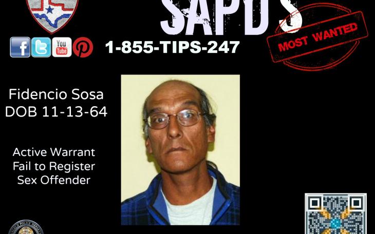 Registered sex offender Fidencio Sosa is wanted by the SAPD. (Photo courtesy of SAPD)