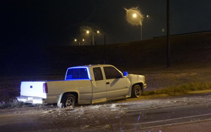 The final resting place of the truck. All four tires are blown and it appears the frame is broken too. (LIVE! Photo/John Basquez)