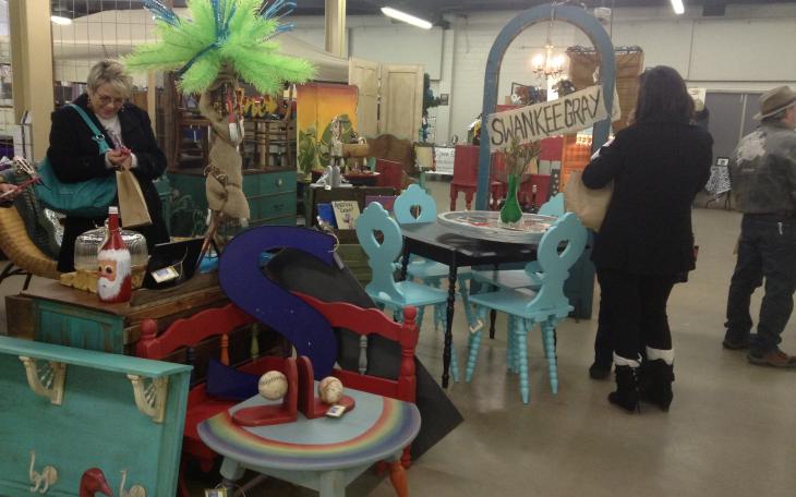 Swankee Gray Studio set up a booth to sell their refurnished pieces at the Upcycling Sophisticate Trunk Show (LIVE! Photo by Lauren Lopez)