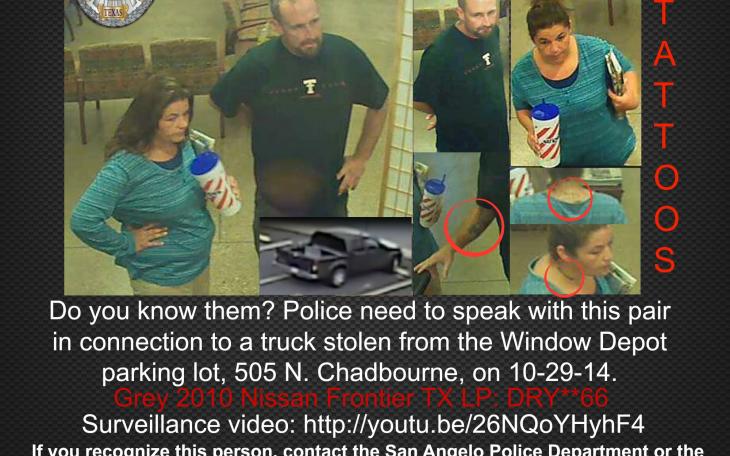 Police are seeking information on this couple in relation to an auto theft. (Contributed Photo/SAPD)